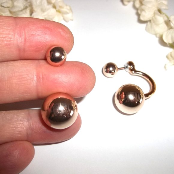 Rose Gold Earring Ear Jacket Peek A Boo Style Edgy Modern Woman Unique Set C551 - Picture 6 of 6